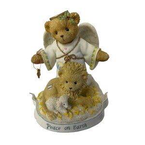 Cherished Teddies Peace on Earth Figurine Angel Bear Lion Lamb Tan White Gold